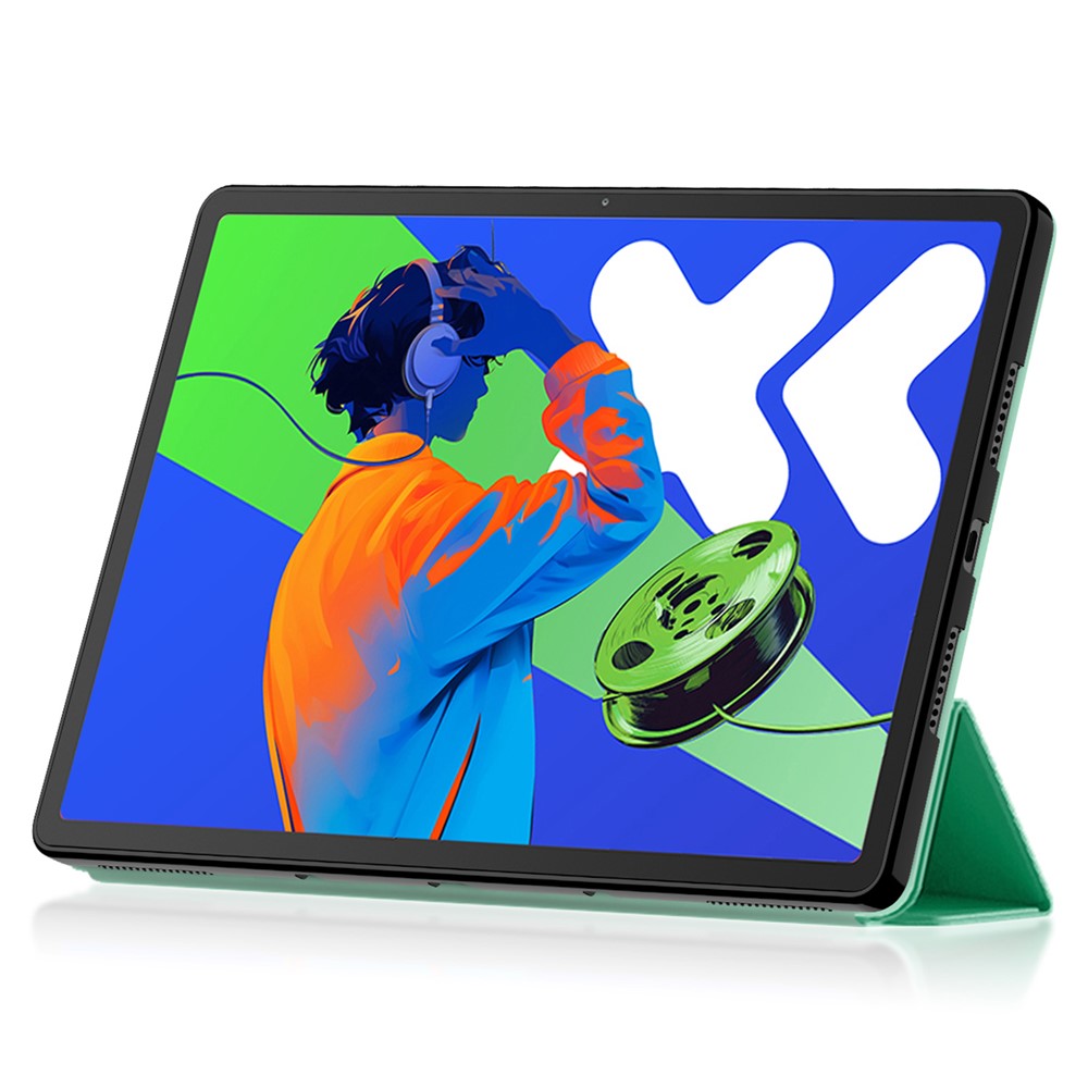 For Lenovo Xiaoxin Pad Pro 12.7 inch Case PU Leather TPU Back Trifold Stand Tablet Cover - Green