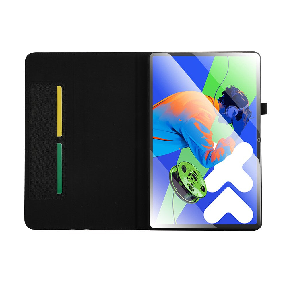For Lenovo Xiaoxin Pad Pro 12.7 inch Leather Case Card Holder Cloth Texture Tablet Stand Cover - Black