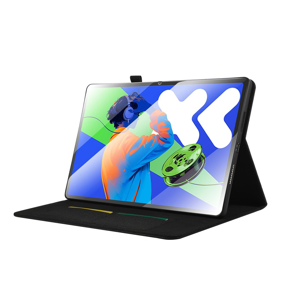 For Lenovo Xiaoxin Pad Pro 12.7 inch Leather Case Card Holder Cloth Texture Tablet Stand Cover - Black