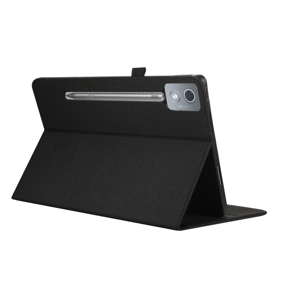 For Lenovo Xiaoxin Pad Pro 12.7 inch Leather Case Card Holder Cloth Texture Tablet Stand Cover - Black