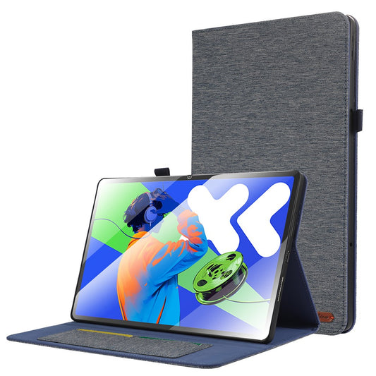 For Lenovo Xiaoxin Pad Pro 12.7 inch Leather Case Card Holder Cloth Texture Tablet Stand Cover - Blue
