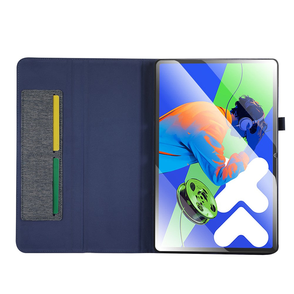 For Lenovo Xiaoxin Pad Pro 12.7 inch Leather Case Card Holder Cloth Texture Tablet Stand Cover - Blue