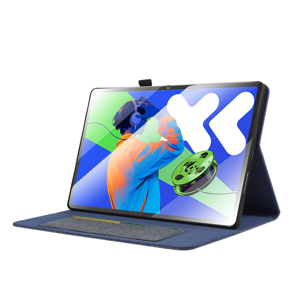 For Lenovo Xiaoxin Pad Pro 12.7 inch Leather Case Card Holder Cloth Texture Tablet Stand Cover - Blue