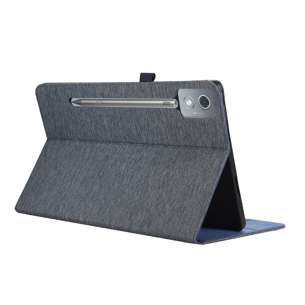 For Lenovo Xiaoxin Pad Pro 12.7 inch Leather Case Card Holder Cloth Texture Tablet Stand Cover - Blue