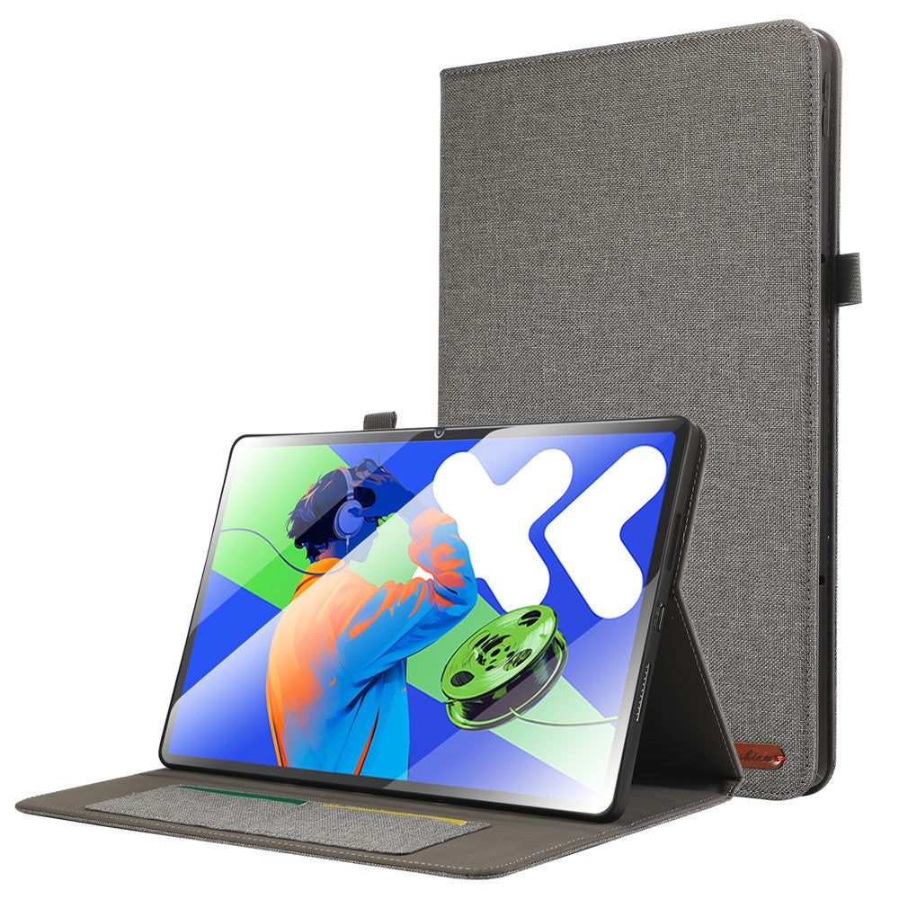 For Lenovo Xiaoxin Pad Pro 12.7 inch Leather Case Card Holder Cloth Texture Tablet Stand Cover - Grey