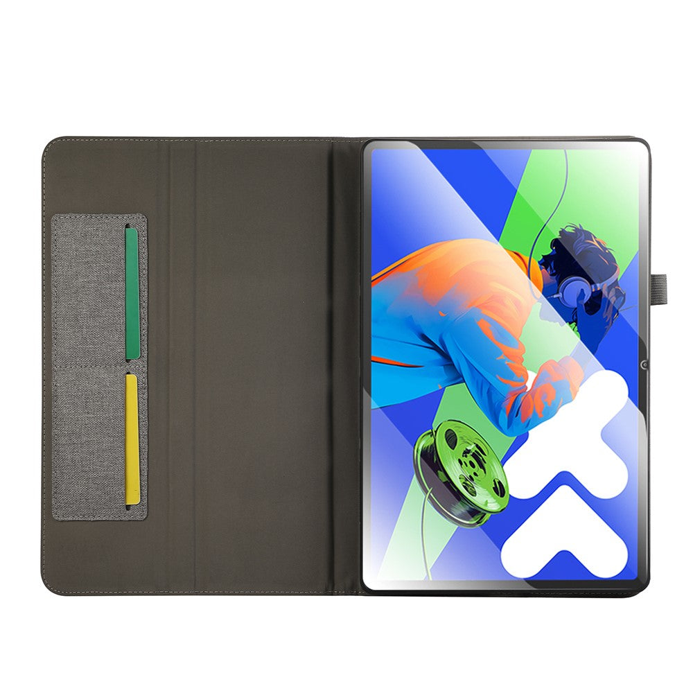 For Lenovo Xiaoxin Pad Pro 12.7 inch Leather Case Card Holder Cloth Texture Tablet Stand Cover - Grey