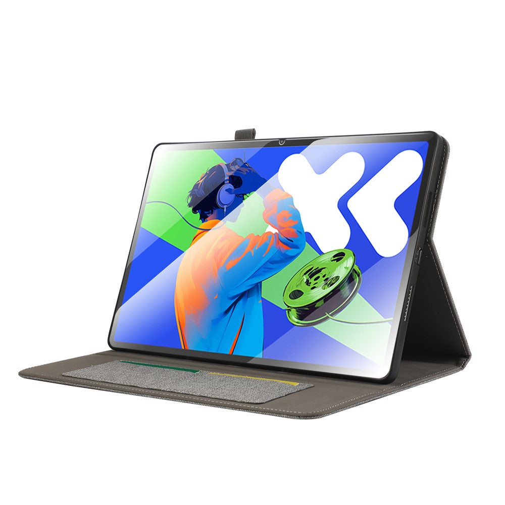 For Lenovo Xiaoxin Pad Pro 12.7 inch Leather Case Card Holder Cloth Texture Tablet Stand Cover - Grey