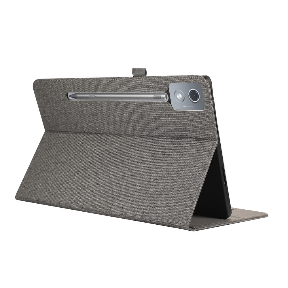 For Lenovo Xiaoxin Pad Pro 12.7 inch Leather Case Card Holder Cloth Texture Tablet Stand Cover - Grey