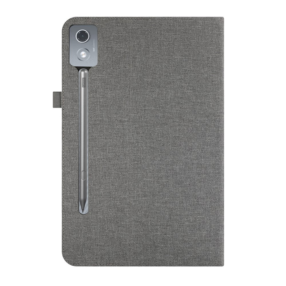 For Lenovo Xiaoxin Pad Pro 12.7 inch Leather Case Card Holder Cloth Texture Tablet Stand Cover - Grey