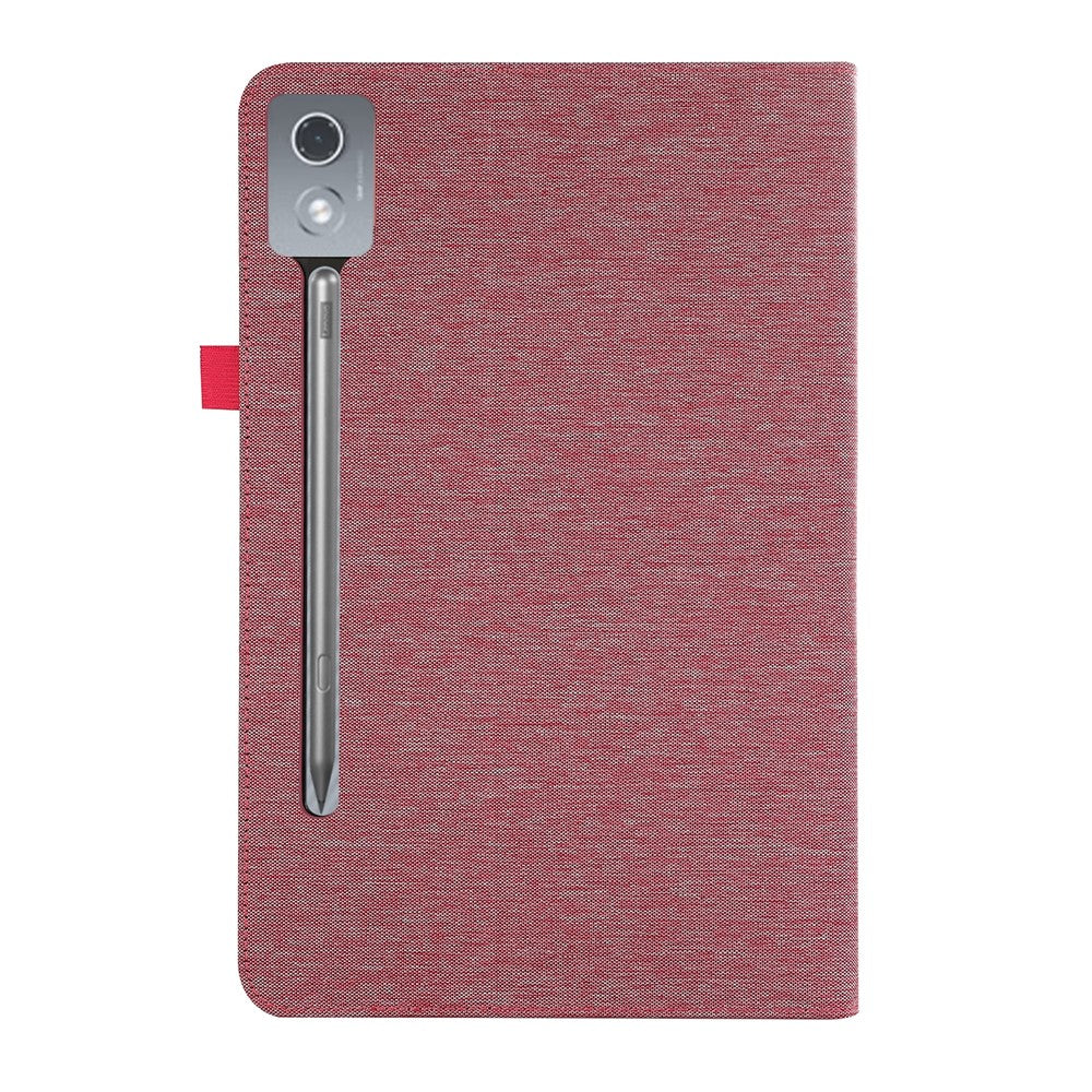 For Lenovo Xiaoxin Pad Pro 12.7 inch Leather Case Card Holder Cloth Texture Tablet Stand Cover - Pink