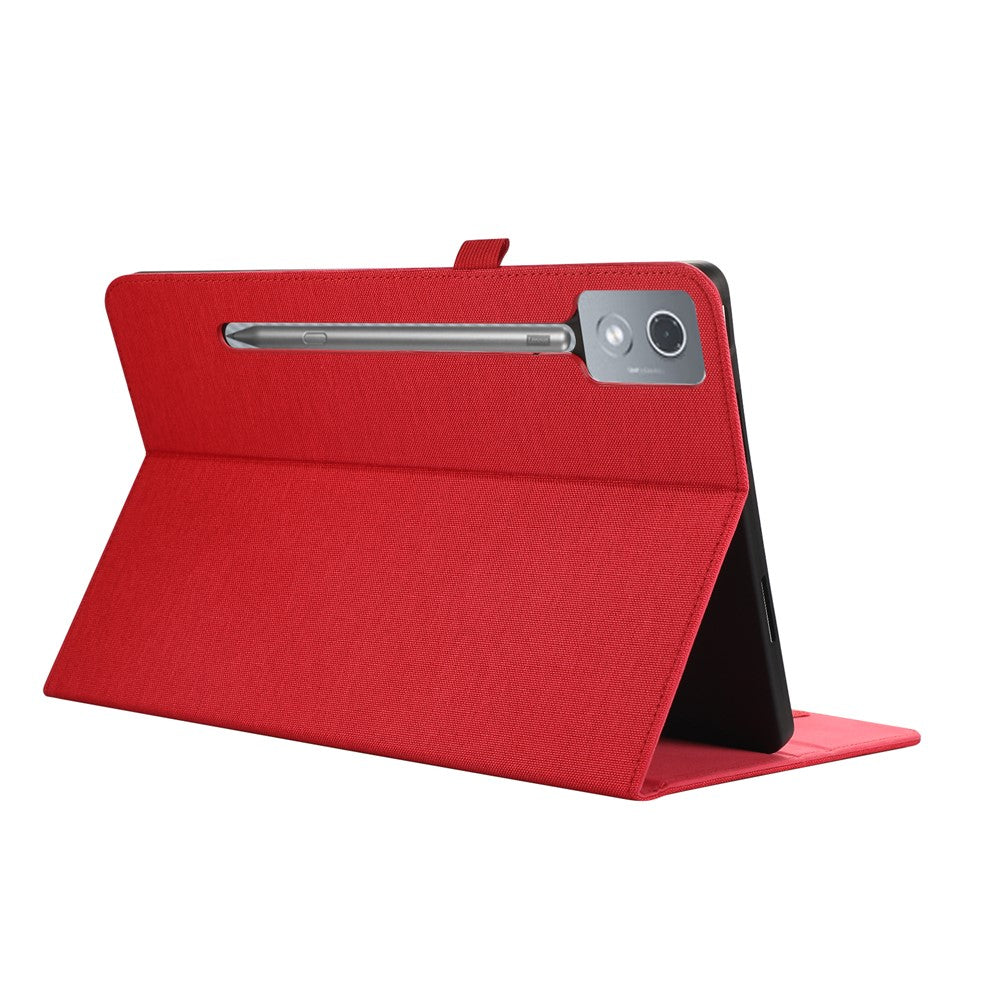 For Lenovo Xiaoxin Pad Pro 12.7 inch Leather Case Card Holder Cloth Texture Tablet Stand Cover - Red