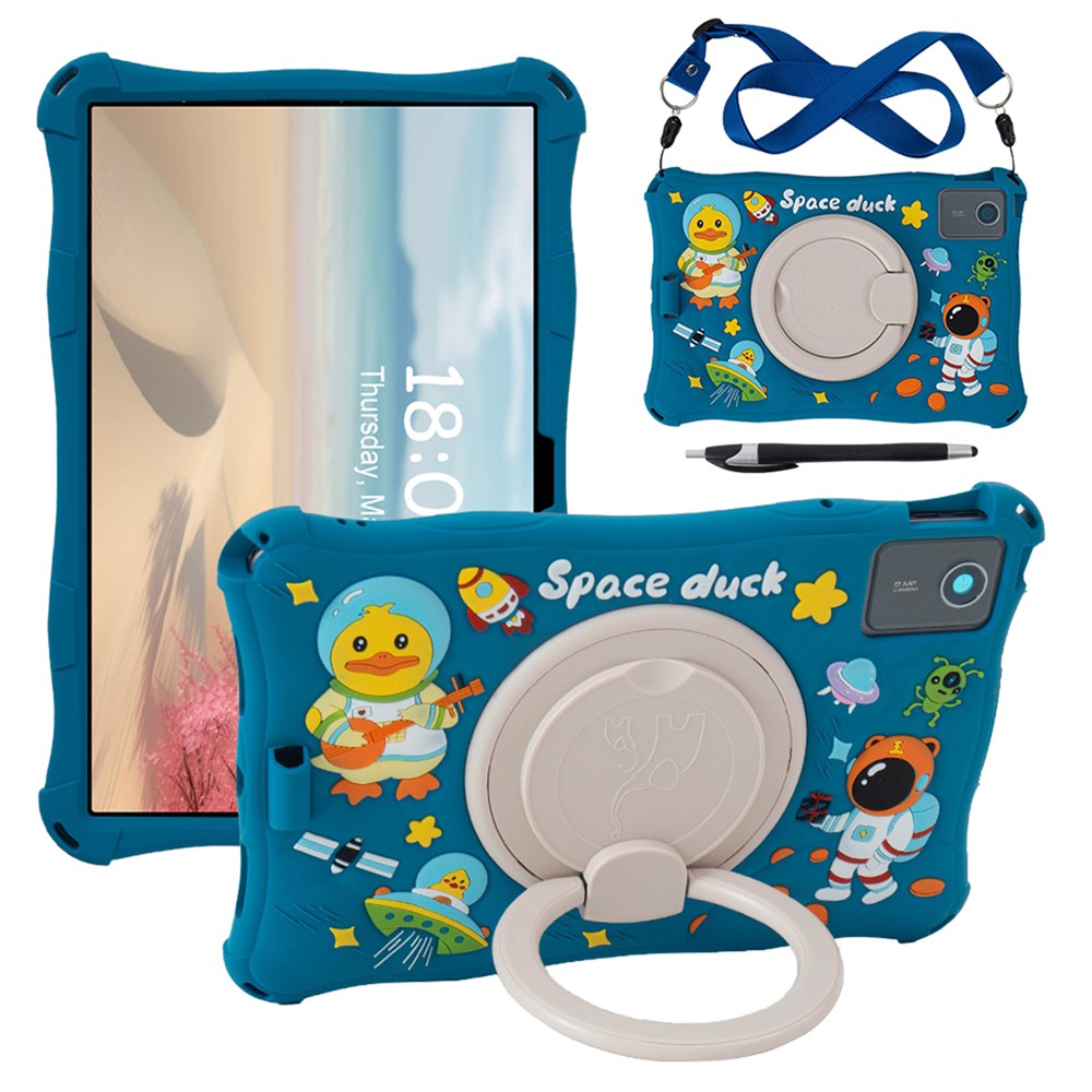 For Lenovo Tab M11 TB330FU / 331FC / Xiaoxin Pad 11 2024 Case with Shoulder Strap Kickstand Cartoon Silicone Cover - Dark Blue