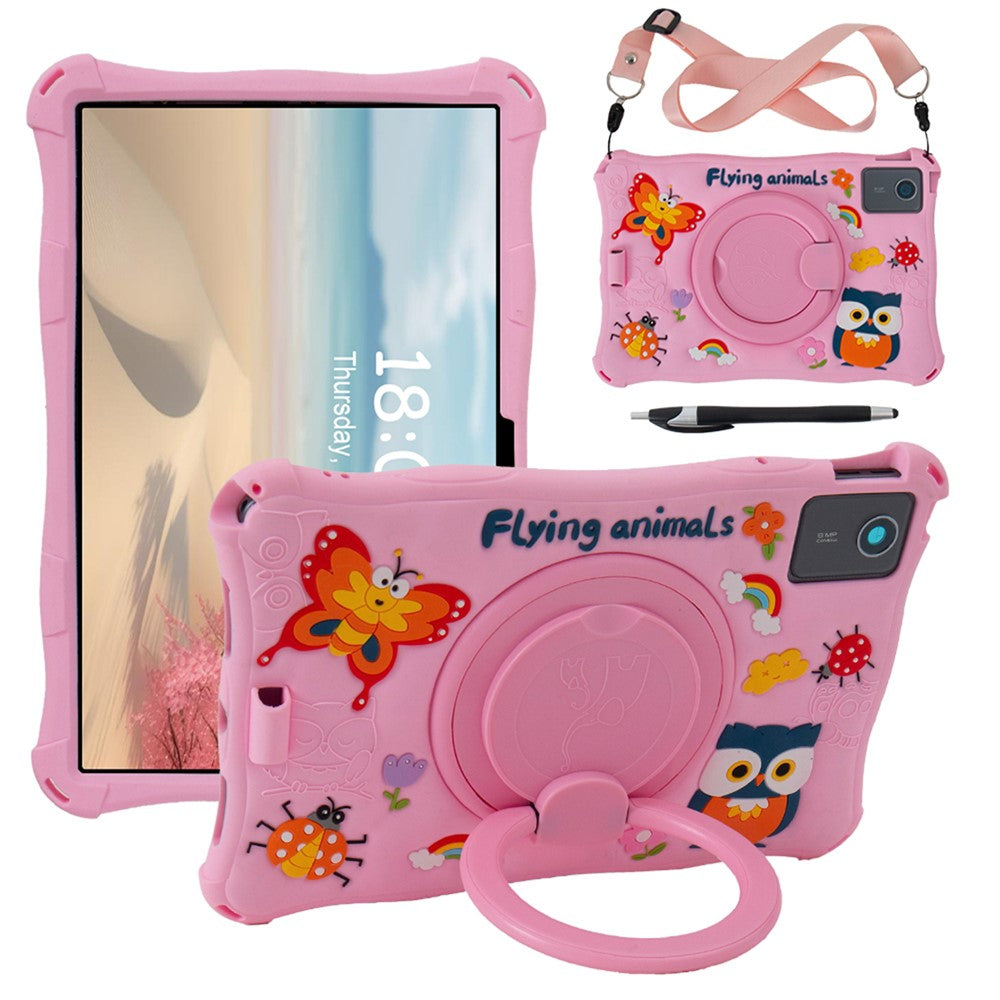 For Lenovo Tab M11 TB330FU / 331FC / Xiaoxin Pad 11 2024 Case with Shoulder Strap Kickstand Cartoon Silicone Cover - Pink