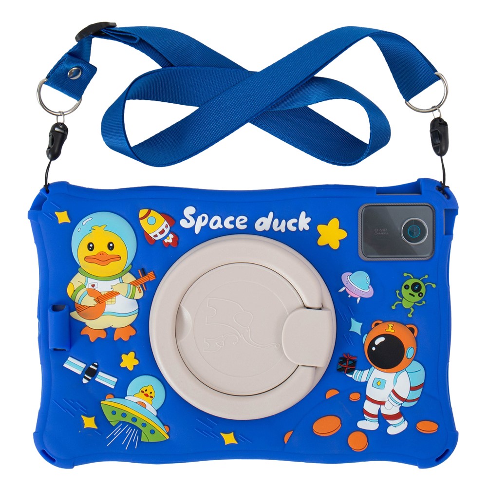 For Lenovo Tab M11 TB330FU / 331FC / Xiaoxin Pad 11 2024 Case with Shoulder Strap Kickstand Cartoon Silicone Cover - Blue