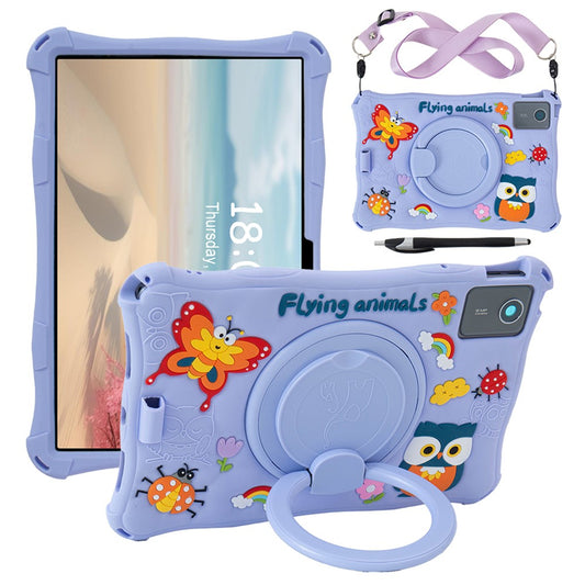 For Lenovo Tab M11 TB330FU / 331FC / Xiaoxin Pad 11 2024 Case with Shoulder Strap Kickstand Cartoon Silicone Cover - Purple