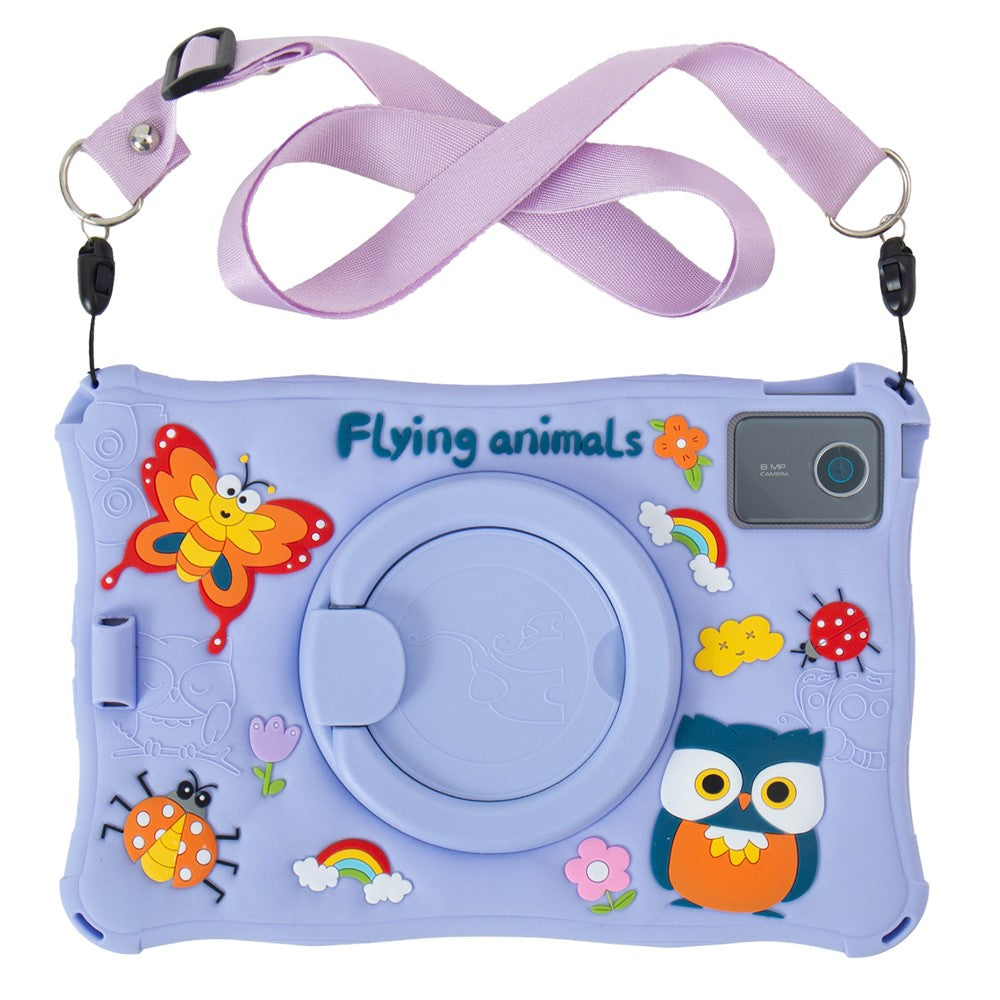 For Lenovo Tab M11 TB330FU / 331FC / Xiaoxin Pad 11 2024 Case with Shoulder Strap Kickstand Cartoon Silicone Cover - Purple