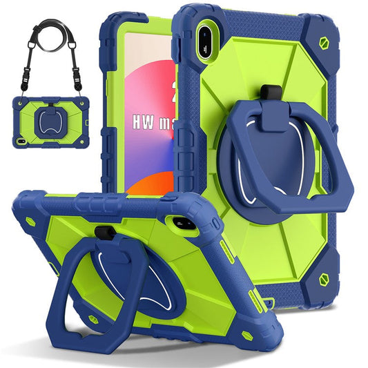 For Huawei MatePad SE 11 Kickstand Case Silicone+PC Tablet Cover - Navy Blue / Yellowgreen