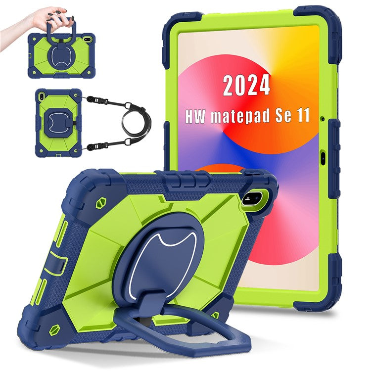 For Huawei MatePad SE 11 Kickstand Case Silicone+PC Tablet Cover - Navy Blue / Yellowgreen