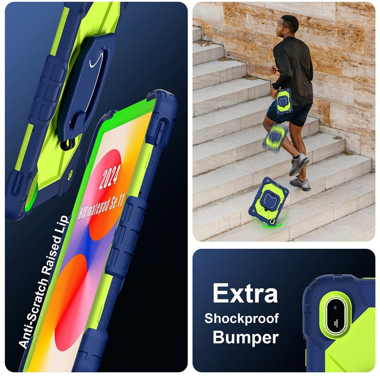For Huawei MatePad SE 11 Kickstand Case Silicone+PC Tablet Cover - Navy Blue / Yellowgreen