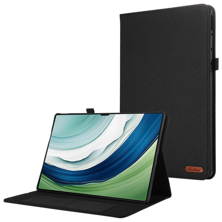 For Huawei MatePad Pro 12.2 (2024) Leather Case Card Holder Cloth Texture Tablet Stand Cover - Black