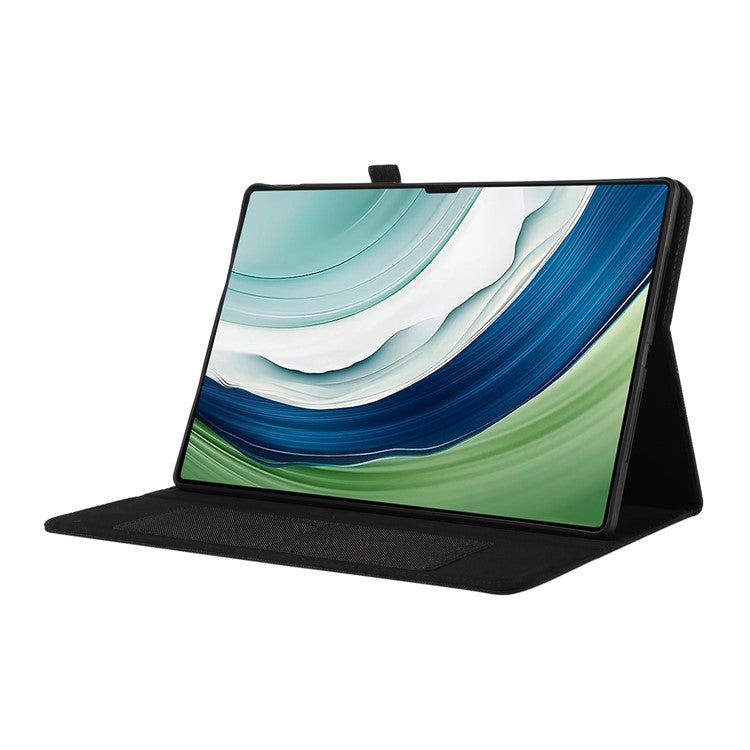 For Huawei MatePad Pro 12.2 (2024) Leather Case Card Holder Cloth Texture Tablet Stand Cover - Black
