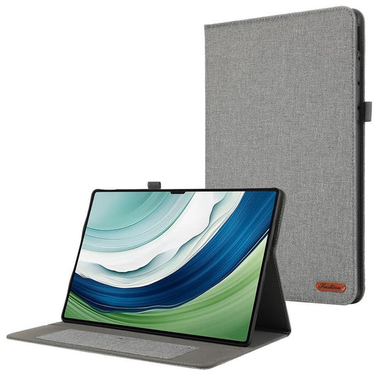 For Huawei MatePad Pro 12.2 (2024) Leather Case Card Holder Cloth Texture Tablet Stand Cover - Grey