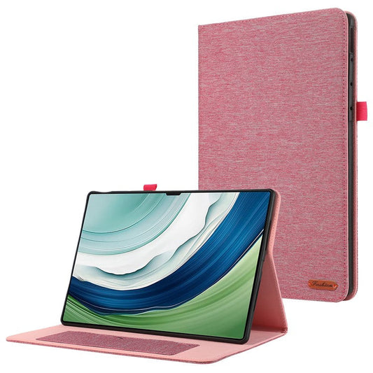 For Huawei MatePad Pro 12.2 (2024) Leather Case Card Holder Cloth Texture Tablet Stand Cover - Pink
