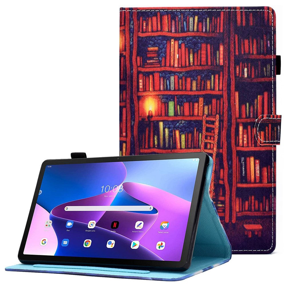 PU Leather Stand Tablet Case for Lenovo Tab M10 Plus (3rd Gen) / Xiaoxin Pad 2022 10.6 inch, Stitching Pattern Printing Card Holder Cover - Bookshelf
