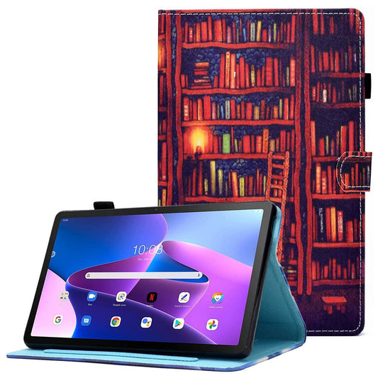 PU Leather Stand Tablet Case for Lenovo Tab M10 Plus (3rd Gen) / Xiaoxin Pad 2022 10.6 inch, Stitching Pattern Printing Card Holder Cover - Bookshelf