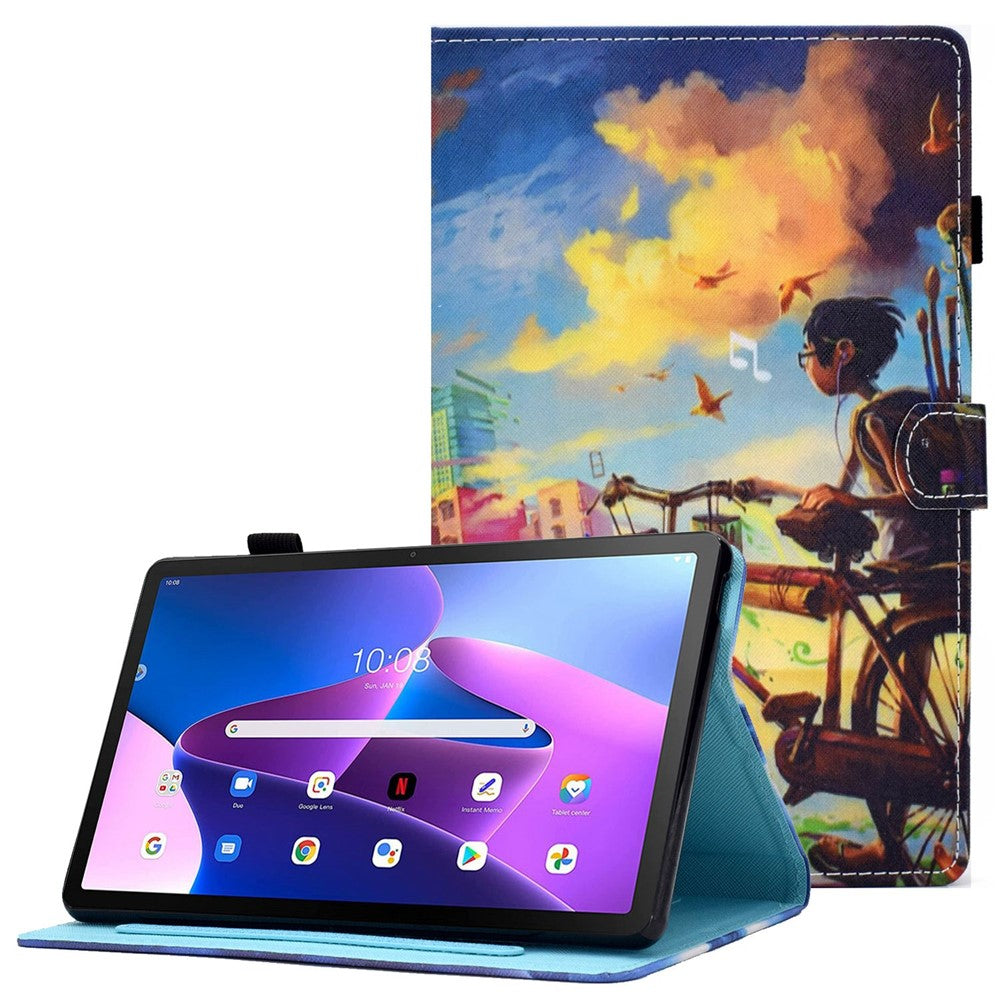 PU Leather Stand Tablet Case for Lenovo Tab M10 Plus (3rd Gen) / Xiaoxin Pad 2022 10.6 inch, Stitching Pattern Printing Card Holder Cover - Cycling Boy