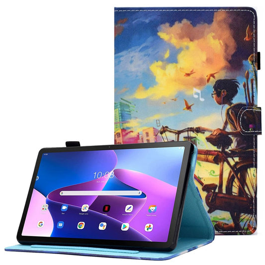 PU Leather Stand Tablet Case for Lenovo Tab M10 Plus (3rd Gen) / Xiaoxin Pad 2022 10.6 inch, Stitching Pattern Printing Card Holder Cover - Cycling Boy