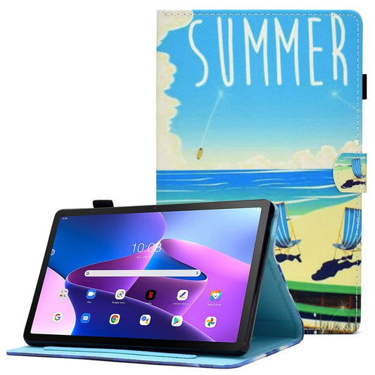 PU Leather Stand Tablet Case for Lenovo Tab M10 Plus (3rd Gen) / Xiaoxin Pad 2022 10.6 inch, Stitching Pattern Printing Card Holder Cover - Seabeach
