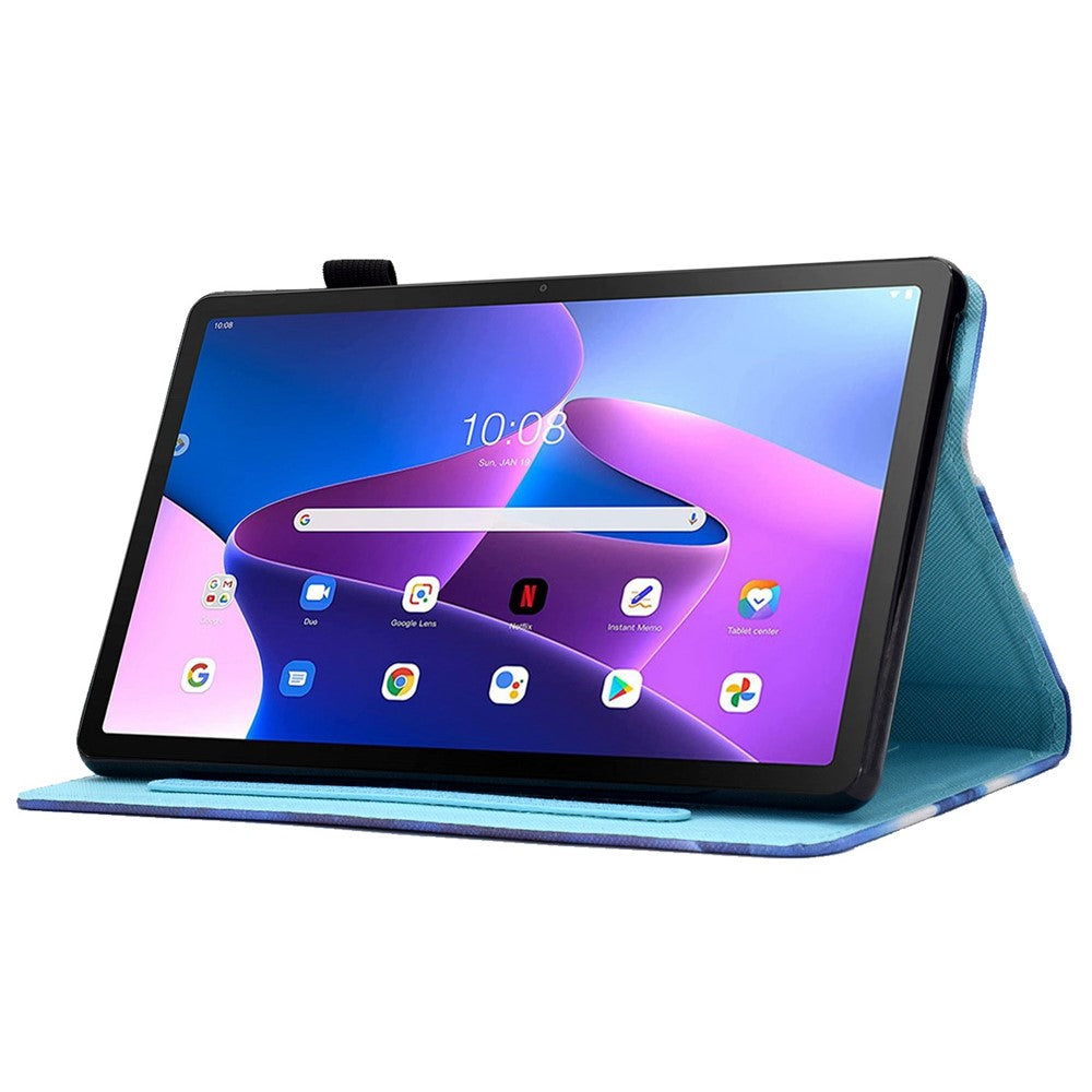 PU Leather Stand Tablet Case for Lenovo Tab M10 Plus (3rd Gen) / Xiaoxin Pad 2022 10.6 inch, Stitching Pattern Printing Card Holder Cover - Seabeach