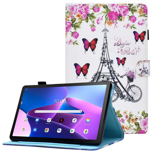 PU Leather Stand Tablet Case for Lenovo Tab M10 Plus (3rd Gen) / Xiaoxin Pad 2022 10.6 inch, Stitching Pattern Printing Card Holder Cover - Flower / Tower