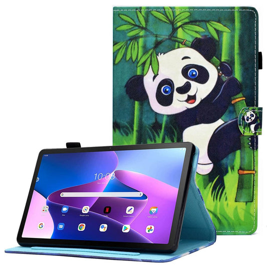 PU Leather Stand Tablet Case for Lenovo Tab M10 Plus (3rd Gen) / Xiaoxin Pad 2022 10.6 inch, Stitching Pattern Printing Card Holder Cover - Bamboo / Panda