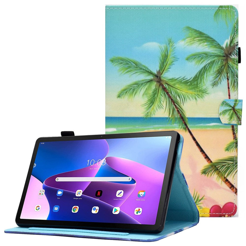 PU Leather Stand Tablet Case for Lenovo Tab M10 Plus (3rd Gen) / Xiaoxin Pad 2022 10.6 inch, Stitching Pattern Printing Card Holder Cover - Bamboo / Panda
