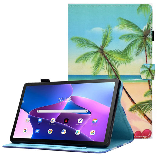 PU Leather Stand Tablet Case for Lenovo Tab M10 Plus (3rd Gen) / Xiaoxin Pad 2022 10.6 inch, Stitching Pattern Printing Card Holder Cover - Sandbeach