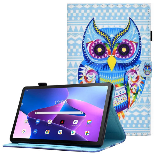PU Leather Stand Tablet Case for Lenovo Tab M10 Plus (3rd Gen) / Xiaoxin Pad 2022 10.6 inch, Stitching Pattern Printing Card Holder Cover - Colorful Owl