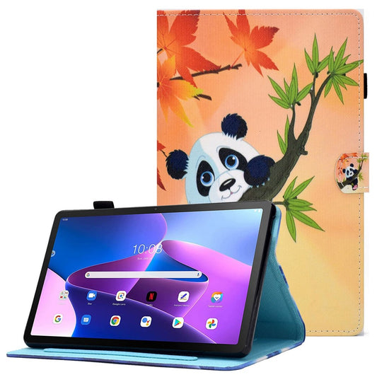 PU Leather Stand Tablet Case for Lenovo Tab M10 Plus (3rd Gen) / Xiaoxin Pad 2022 10.6 inch, Stitching Pattern Printing Card Holder Cover - Panda