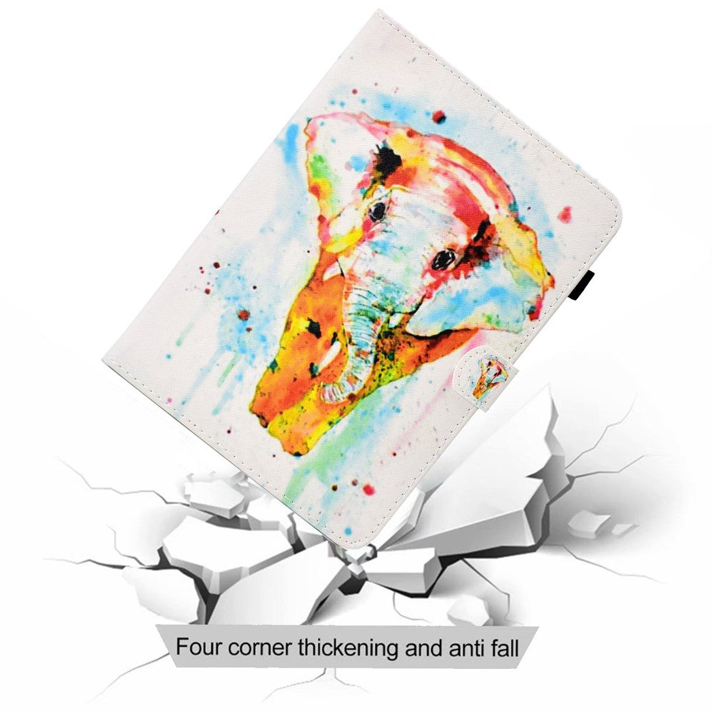PU Leather Stand Tablet Case for Lenovo Tab M10 Plus (3rd Gen) / Xiaoxin Pad 2022 10.6 inch, Stitching Pattern Printing Card Holder Cover - Watercolor Elephant