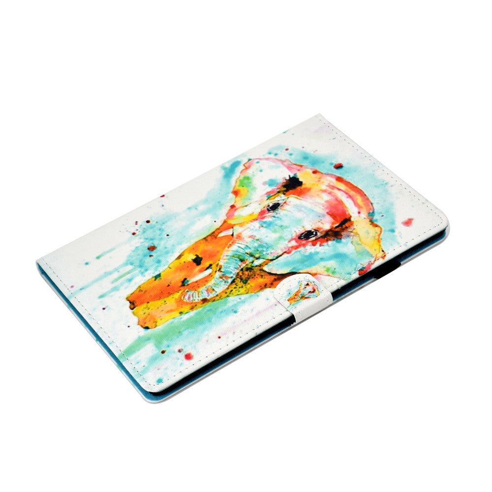 PU Leather Stand Tablet Case for Lenovo Tab M10 Plus (3rd Gen) / Xiaoxin Pad 2022 10.6 inch, Stitching Pattern Printing Card Holder Cover - Watercolor Elephant