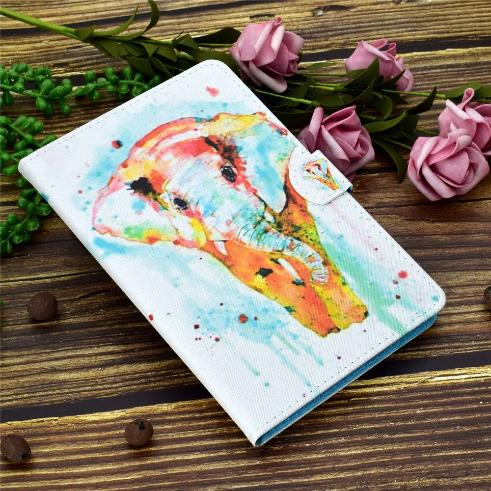 PU Leather Stand Tablet Case for Lenovo Tab M10 Plus (3rd Gen) / Xiaoxin Pad 2022 10.6 inch, Stitching Pattern Printing Card Holder Cover - Watercolor Elephant