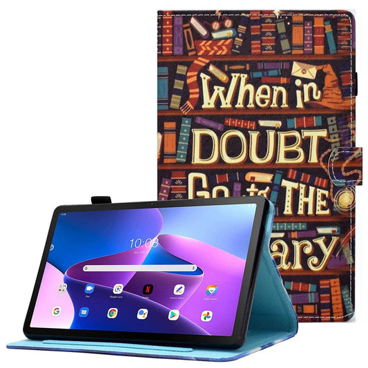 PU Leather Stand Tablet Case for Lenovo Tab M10 Plus (3rd Gen) / Xiaoxin Pad 2022 10.6 inch, Stitching Pattern Printing Card Holder Cover - Library