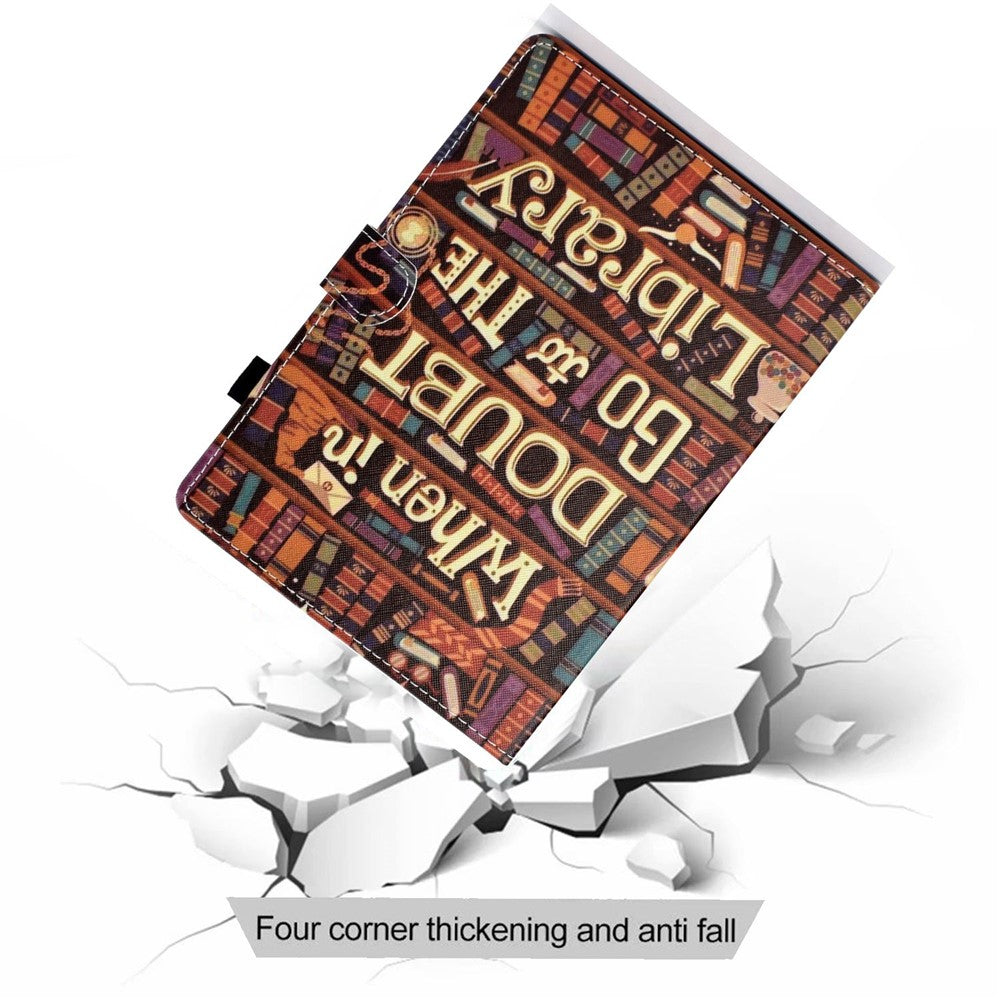 PU Leather Stand Tablet Case for Lenovo Tab M10 Plus (3rd Gen) / Xiaoxin Pad 2022 10.6 inch, Stitching Pattern Printing Card Holder Cover - Library