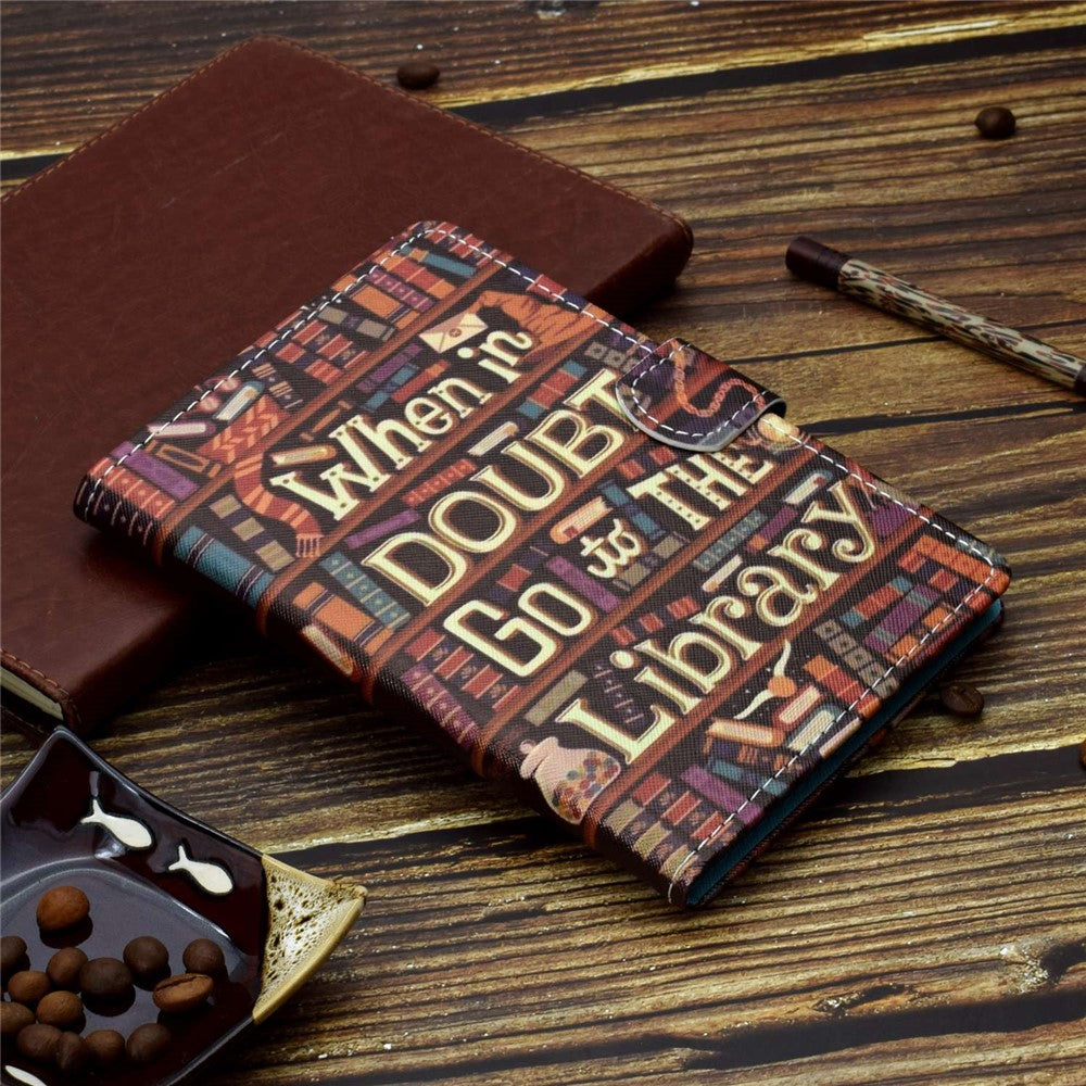 PU Leather Stand Tablet Case for Lenovo Tab M10 Plus (3rd Gen) / Xiaoxin Pad 2022 10.6 inch, Stitching Pattern Printing Card Holder Cover - Library