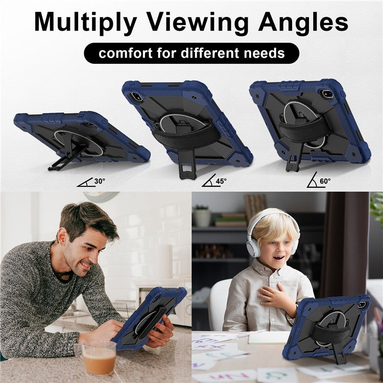 For Huawei MatePad SE 11 Case Kickstand Silicone+PC Tablet Cover with Shoulder Strap - Navy Blue / Black