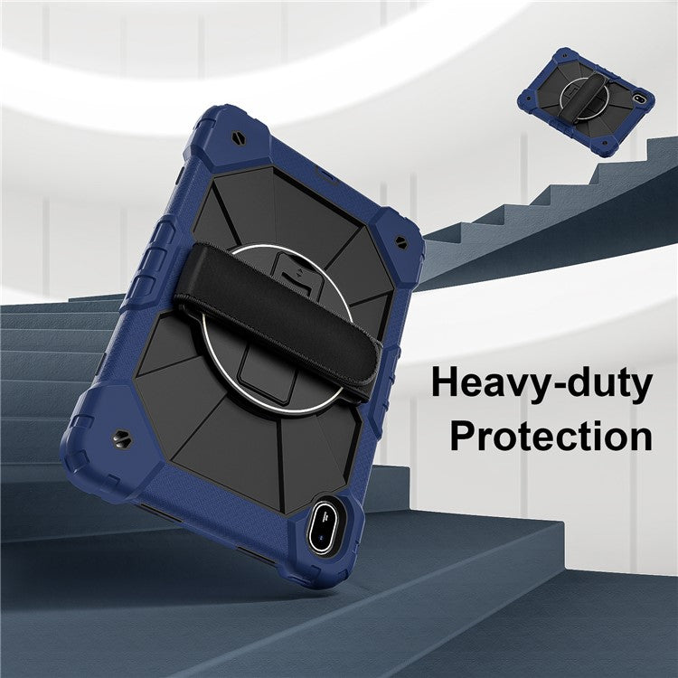 For Huawei MatePad SE 11 Case Kickstand Silicone+PC Tablet Cover with Shoulder Strap - Navy Blue / Black