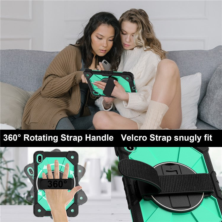 For Huawei MatePad SE 11 Case Kickstand Silicone+PC Tablet Cover with Shoulder Strap - Black / Mint Green