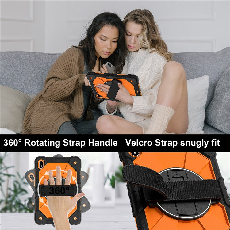 For Huawei MatePad SE 11 Case Kickstand Silicone+PC Tablet Cover with Shoulder Strap - Black / Orange