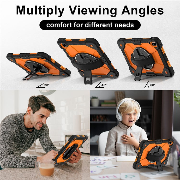 For Huawei MatePad SE 11 Case Kickstand Silicone+PC Tablet Cover with Shoulder Strap - Black / Orange